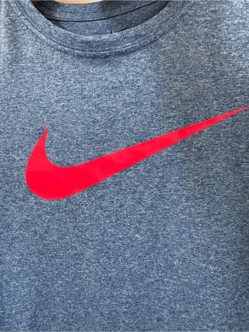 Nike Heather Blue Short Sleeve Tee with Red Swoosh